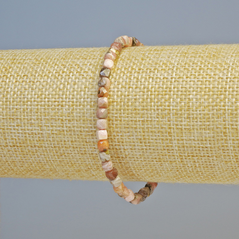 Rhodochrosite Bracelet, Natural Stone Faceted Cube, Diameter 4mm+/- (Stretch), Length 18cm+