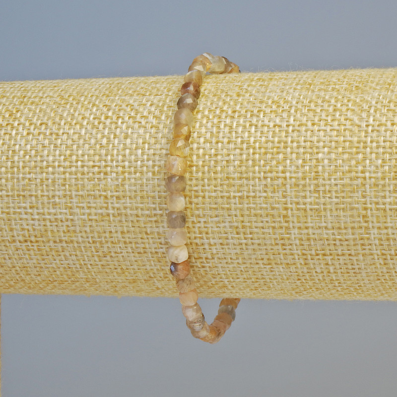 Selenite Bracelet, Natural Stone Faceted Cube, Diameter 4mm+/- (Stretch), Length 18cm+