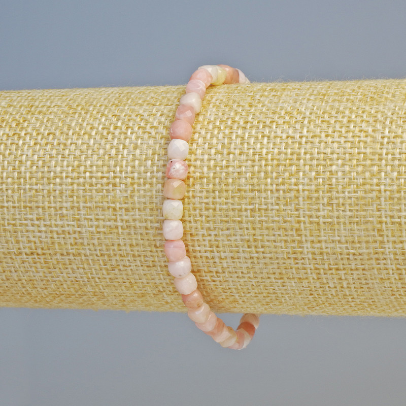 Pink Opal Bracelet, Natural Stone Faceted Cube, Diameter 5mm+/- (Stretch), Length 18cm+