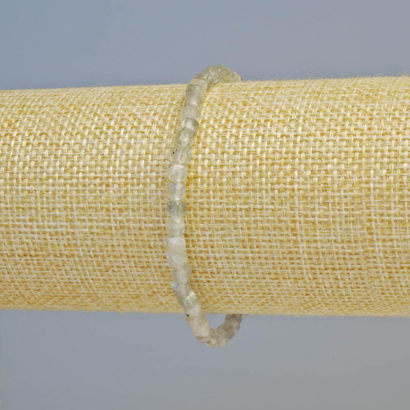 Labradorite Bracelet, Natural Stone Faceted Cube, Diameter 4mm+/- (Stretch), Length 18cm+