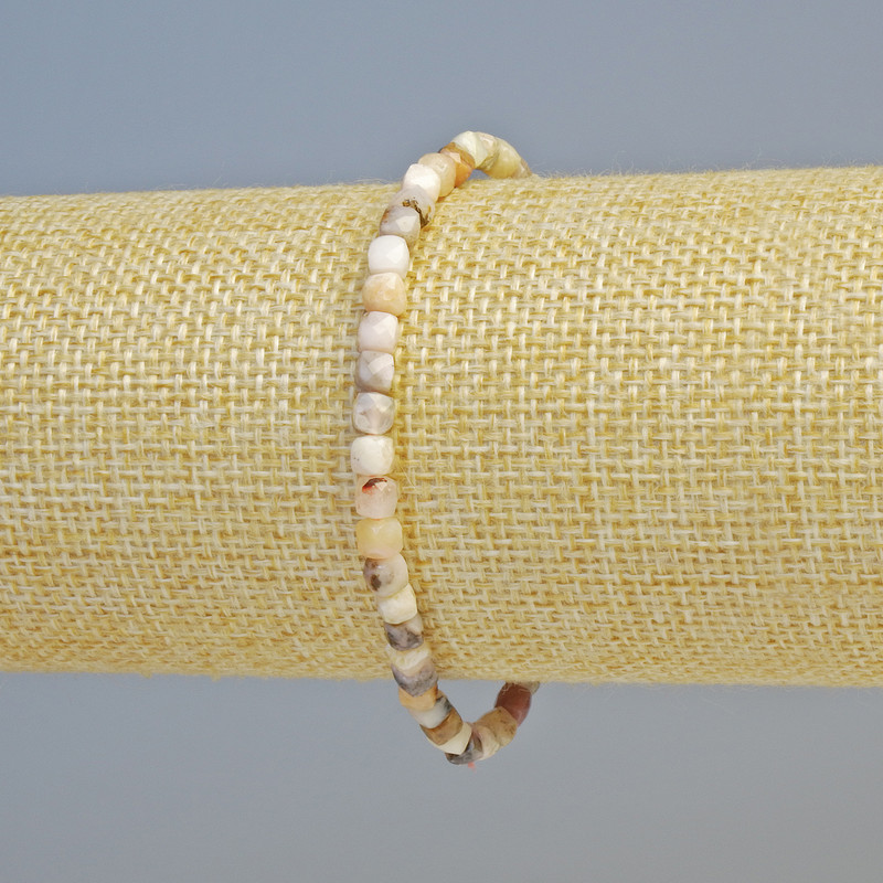 Pink Opal Bracelet, Natural Stone Faceted Cube, Diameter 4mm+/- (Stretch), Length 18cm+