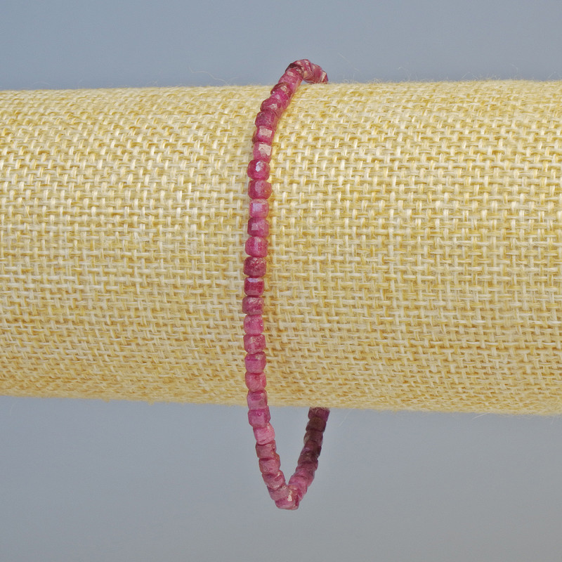 Ruby Bracelet, Natural Stone Faceted Cube, Diameter 3mm+/- (Stretch), Length 18cm+