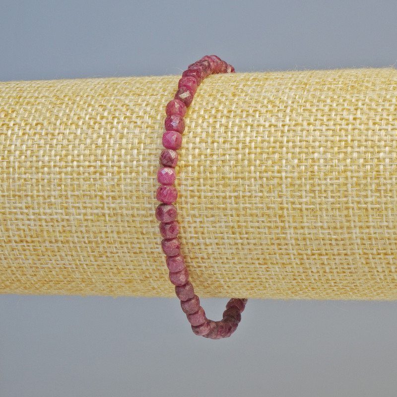 Ruby Bracelet, Natural Stone Faceted Cube, Diameter 4mm+/- (Stretch), Length 18cm+