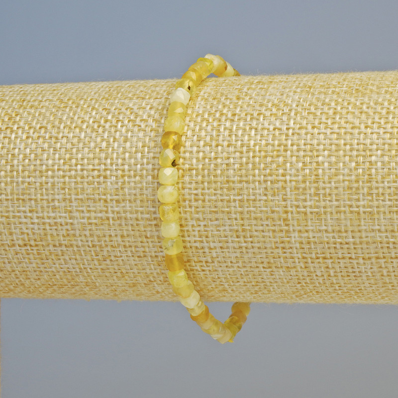 Yellow Opal Bracelet, Natural Stone Faceted Cube, Diameter 4mm+/- (Stretch), Length 18cm+