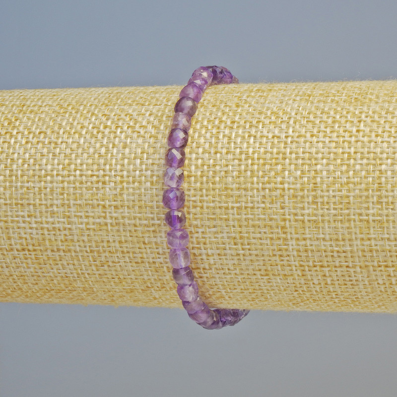 Amethyst Natural Stone Bracelet, faceted cube beads, diameter 4.5mm+/- (stretch), length 18cm+