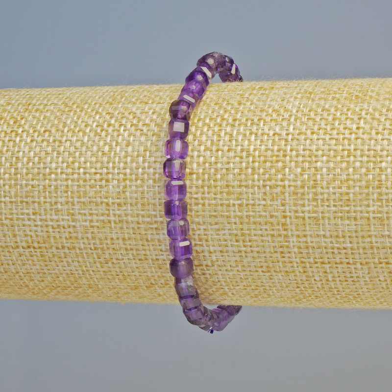 Amethyst Natural Stone Bracelet, faceted cube beads, diameter 4.5mm+/- (stretch), length 18cm+