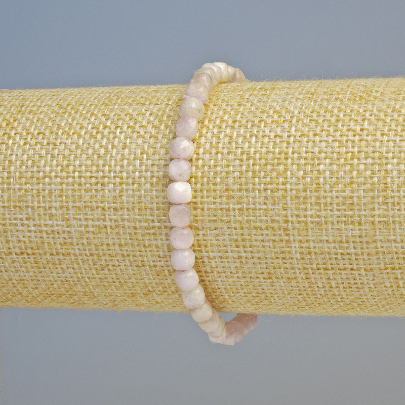 Kunzite Natural Stone Bracelet, faceted cube beads, diameter 4.5mm+/- (stretch), length 18cm+