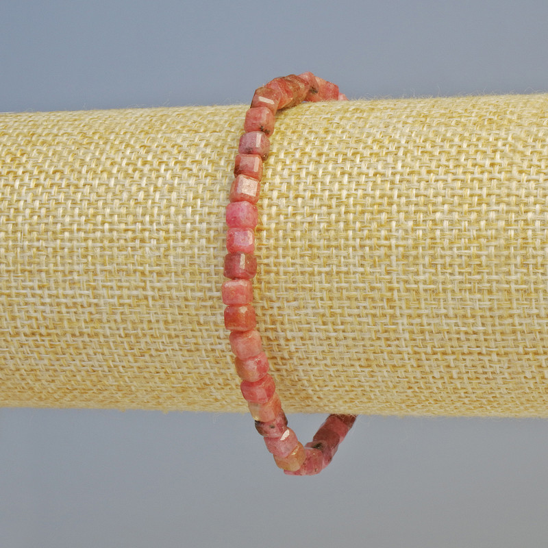 Rhodonite Natural Stone Bracelet, faceted cube beads, diameter 4mm+/- (stretch), length 18cm+