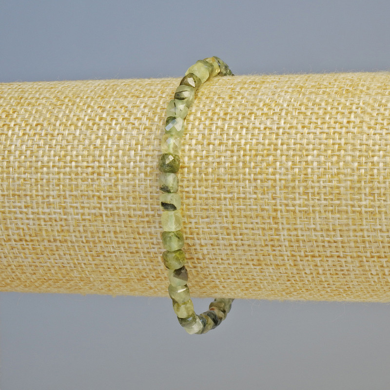 Prehnite Natural Stone Bracelet, faceted cube beads, diameter 4mm+/- (stretch), length 18cm+