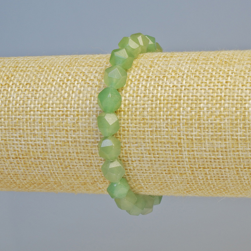 Nephrite Natural Stone Bracelet, faceted beads, diameter 7.5x8.5mm+/- (stretch), length 18cm+