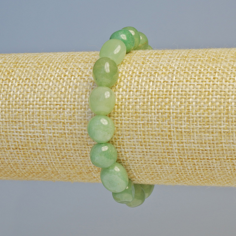 Nephrite Natural Stone Bracelet, tumbled beads, diameter 8x10mm+/- (stretch), length 18cm+