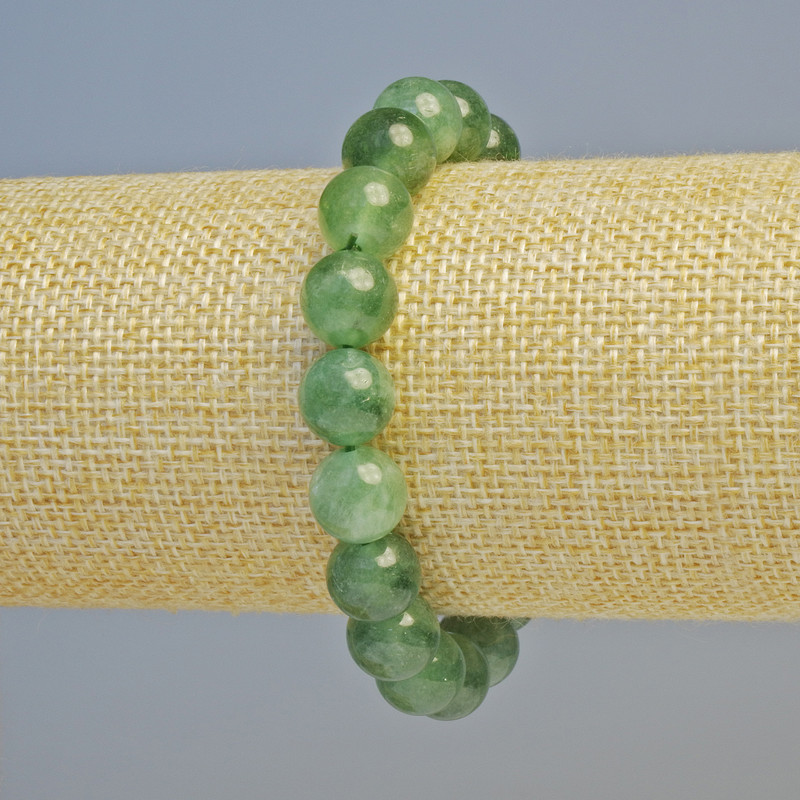 Jadeite Natural Stone Bracelet, smooth round beads, diameter 10.5mm+/- (stretch), length 18cm+