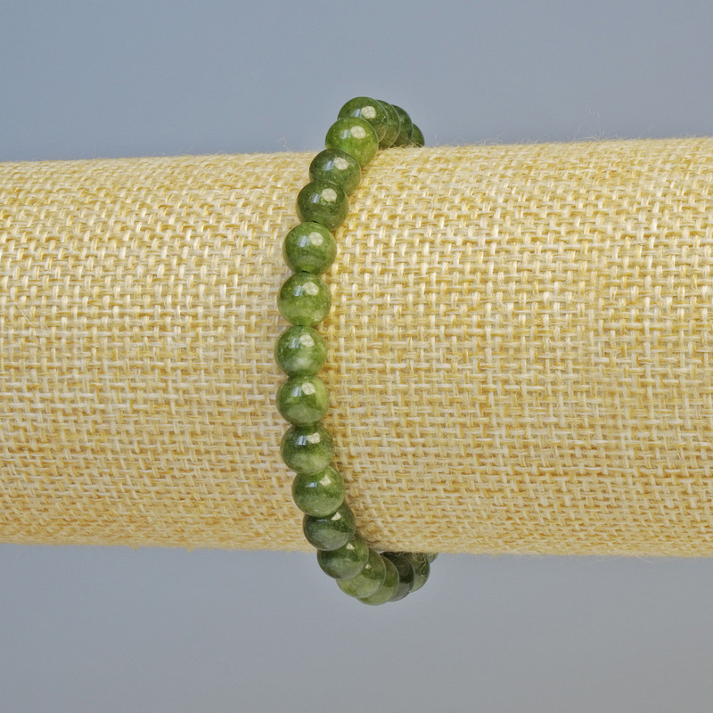 Jadeite Natural Stone Bracelet, smooth round beads, diameter 6.5mm+/- (stretch), length 18cm+