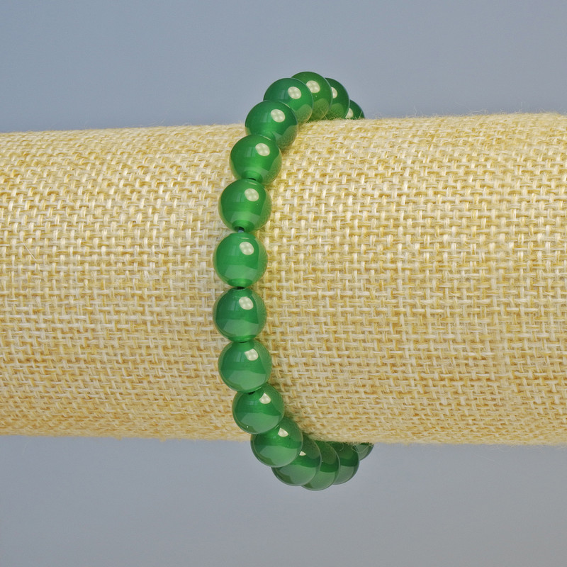 Chrysoprase Bracelet, natural stone smooth beads, diameter 8mm+/- (stretch), length 18cm+