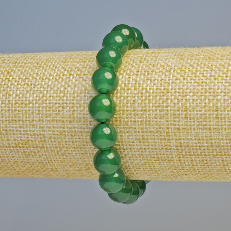 Chrysoprase Bracelet, natural stone smooth beads, diameter 10mm+/- (stretch), length 18cm+