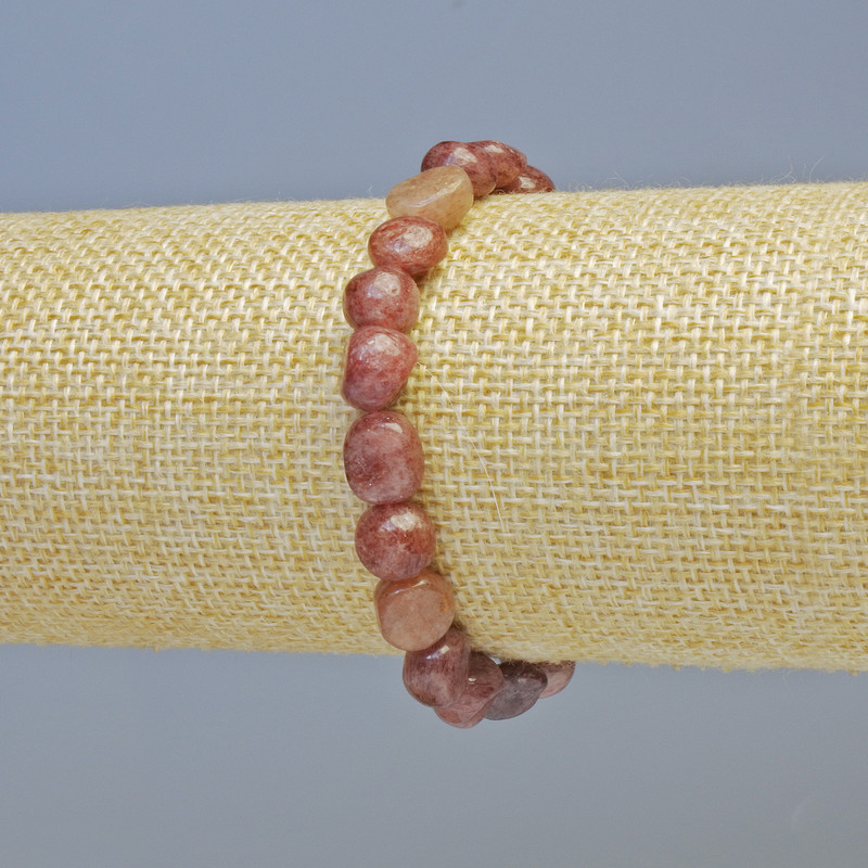 Bracelet Strawberry Quartz Natural Stone Tumbled Beads, Diameter 9x10mm+- (Stretch), Length 18cm+