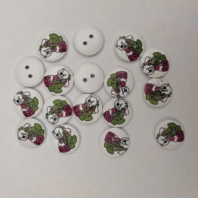 Wooden Children's Buttons Little Bears White, 15mm+-, Pack of 50pcs+