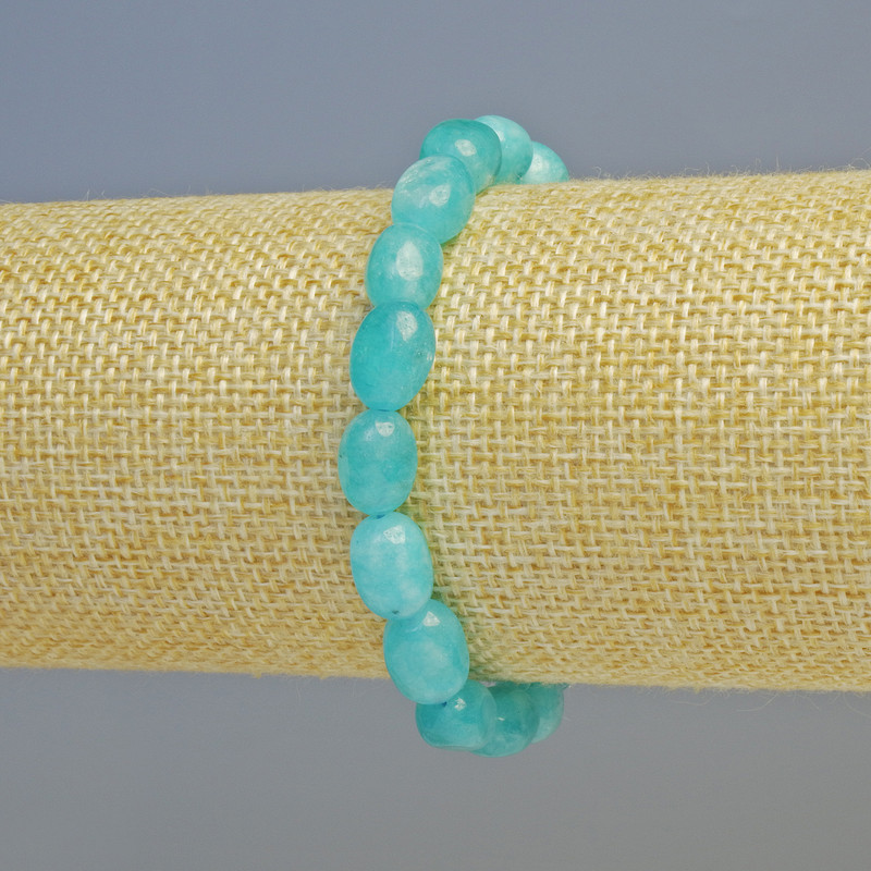 Aquamarine Bracelet, natural stone tumbled bead, diameter 8x10mm+- (stretch), length 18cm+