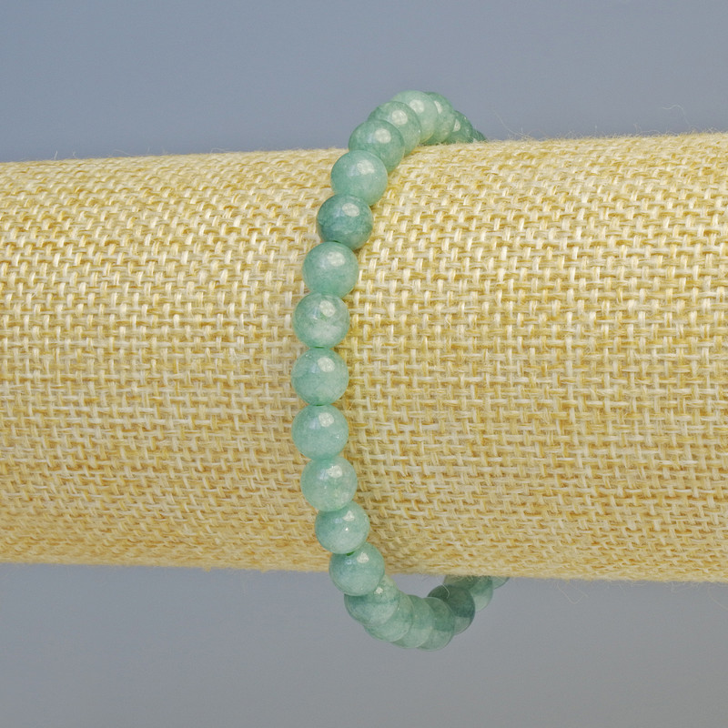 Aquamarine Bracelet, natural stone smooth round bead, diameter 6.5mm+- (stretch), length 18cm+