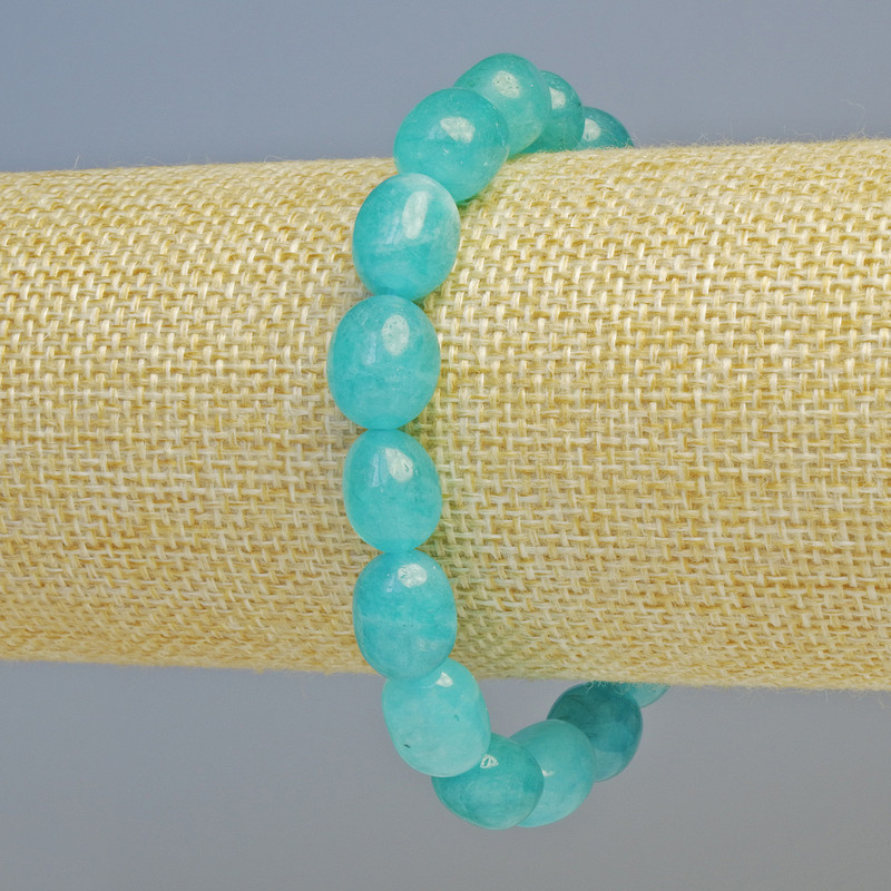 Aquamarine Bracelet, natural stone tumbled bead, diameter 9x12mm+- (stretch), length 18cm+