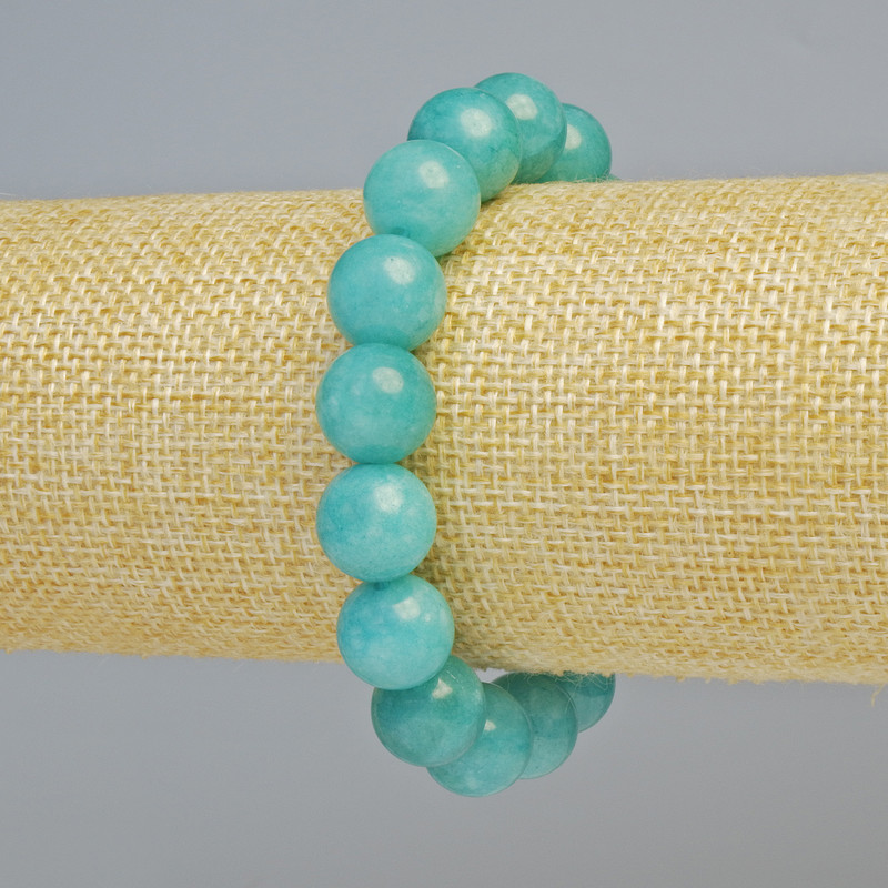 Aquamarine Bracelet, natural stone smooth round bead, diameter 12mm+- (stretch), length 18cm+