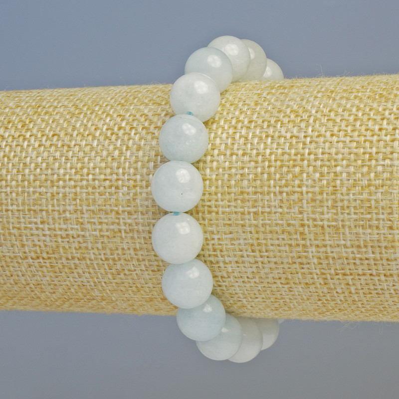 Aquamarine Bracelet, Natural Stone Smooth Round Bead, 10.5mm+- Diameter (Stretch), 18cm+ Length