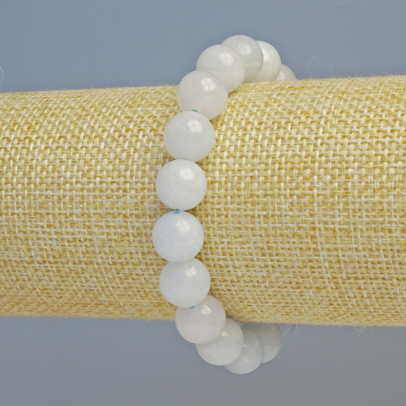 Aquamarine Bracelet, Natural Stone Smooth Round Bead, 10.5mm+- Diameter (Stretch), 18cm+ Length