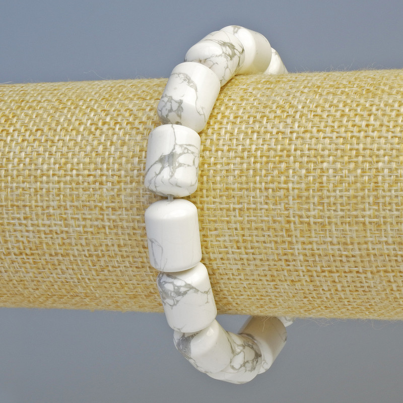 Cacholong Bracelet, Natural Stone Cylinder, 10x14mm+- Diameter (Stretch), 18cm+ Length