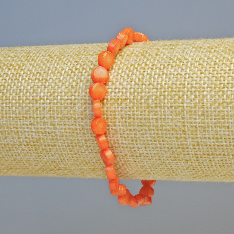 Orange Coral Bracelet, natural coin beads, diameter 6x3mm+- (stretch), length 18cm+