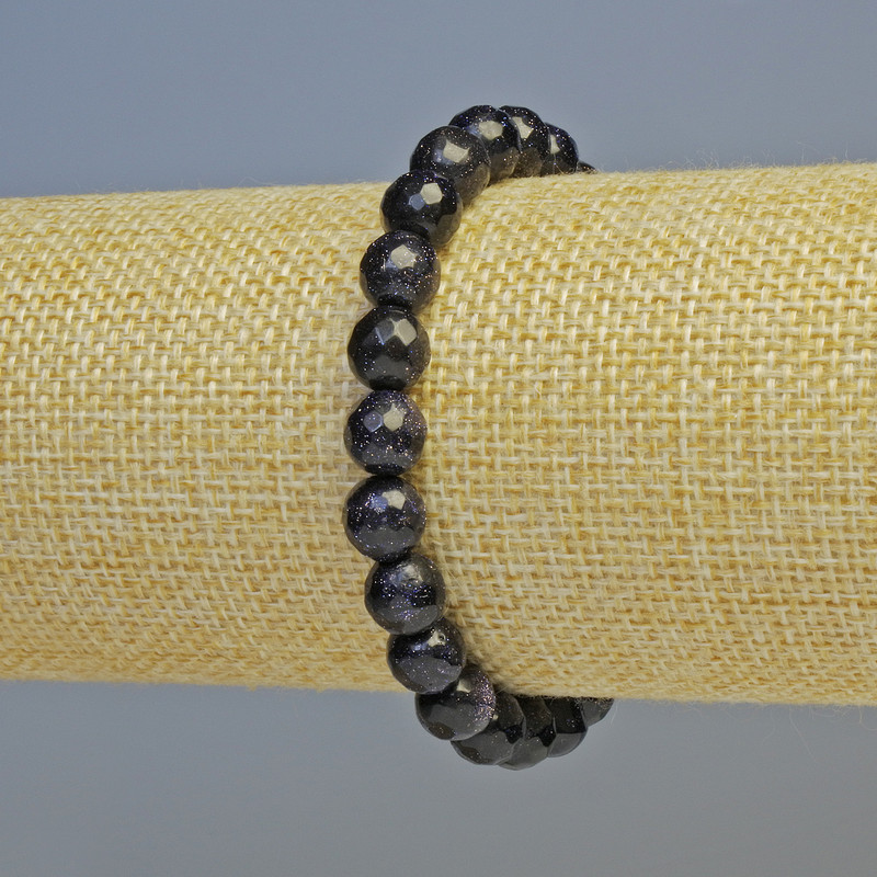 Aventurine 'Night of Cairo' Bracelet (Synthetic), Faceted Round Bead, Diameter 8mm+/- (Stretch), Length 18cm+