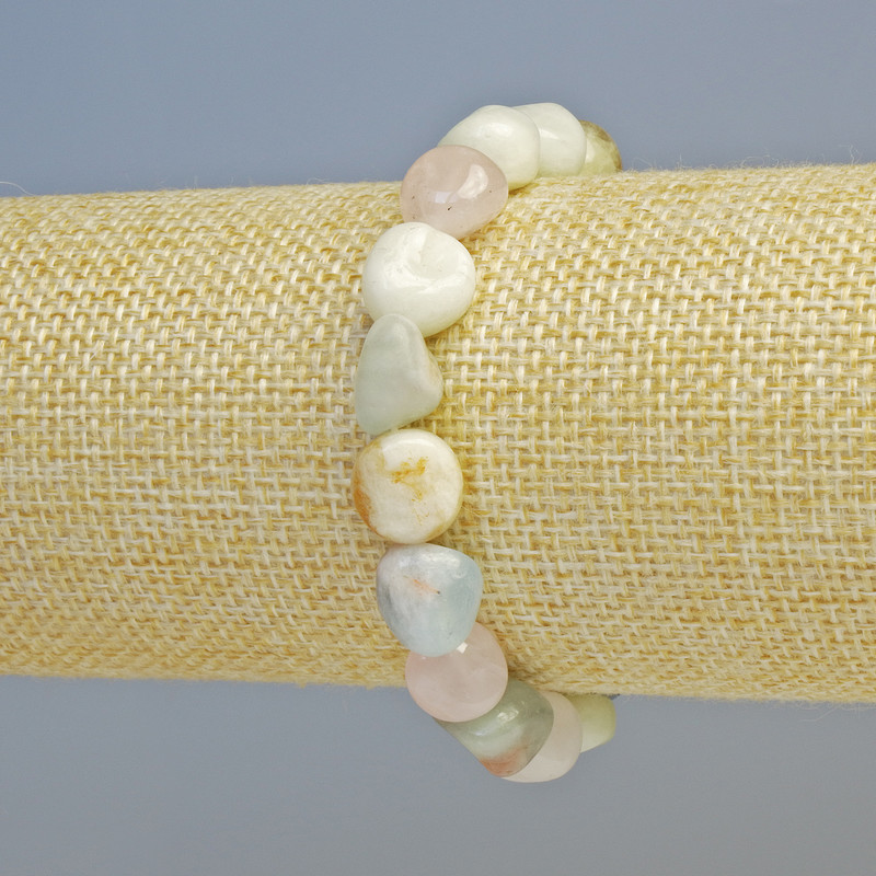 Morganite Bracelet, Natural Stone Tumbled, Diameter 10x11mm+/- (Stretch), Length 18cm+