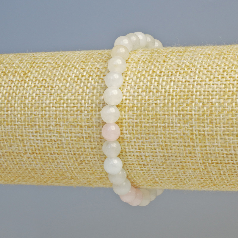 Morganite Bracelet, Natural Stone Smooth Round Bead, Diameter 6.5mm+/- (Stretch), Length 18cm+