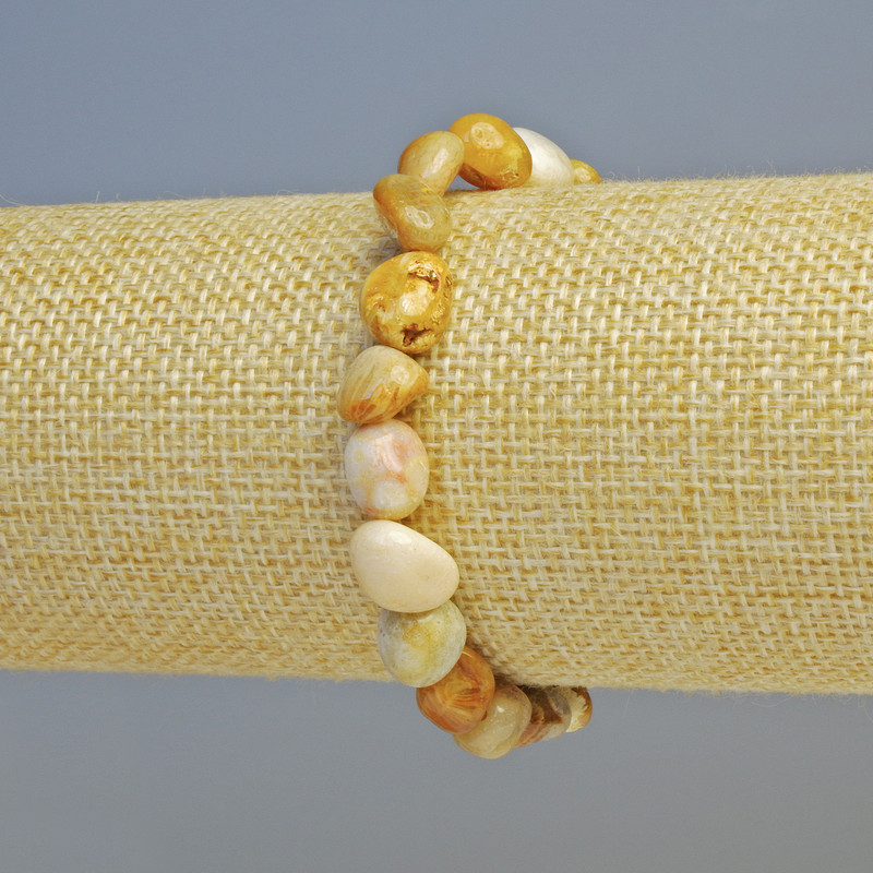 Fossil Coral Bracelet, Natural Tumbled, Diameter 8x10mm+/- (Stretch), Length 18cm+