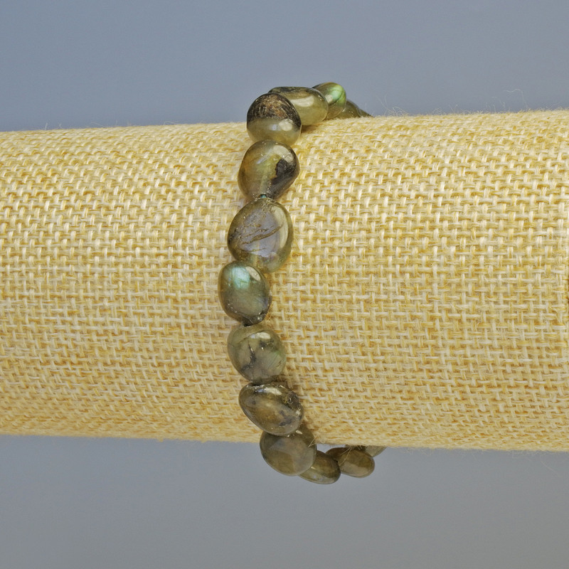 Labradorite Bracelet, Natural Stone Tumbled, Diameter 9x10mm+/- (Stretch), Length 18cm+
