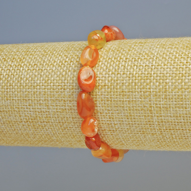 Carnelian Bracelet, Natural Stone Tumbled, Diameter 8x10mm+/- (Stretch), Length 18cm+