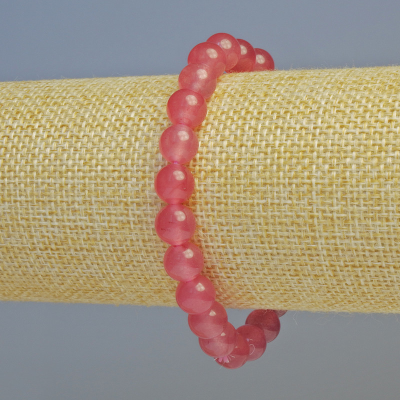 Strawberry Quartz Bracelet (Artificial), Smooth Round Bead, Diameter 8mm+/- (Stretch), Length 18cm+
