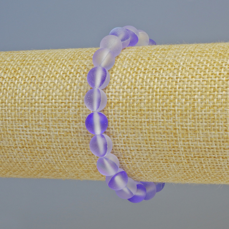 Opal Glass Bracelet, Smooth Bead Purple Matte Chameleon, diameter 8mm+/- (stretch), length 18cm+