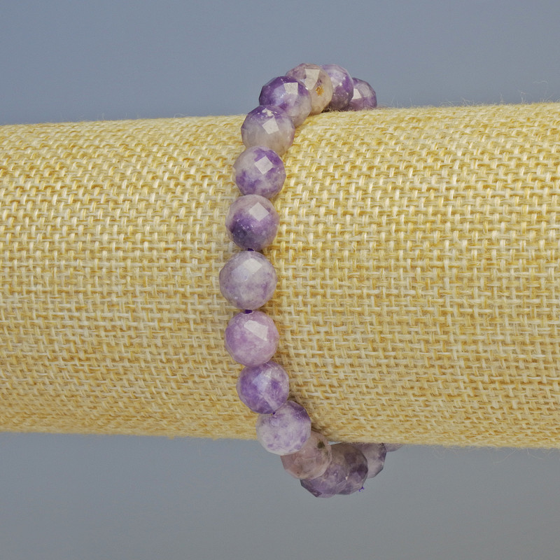 Lepidolite Natural Stone Faceted Bead Bracelet, diameter 8mm+/- (stretch), length 18cm+