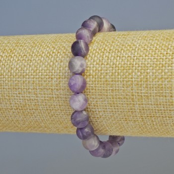 Bracelet Amethyst Natural Stone Matte Smooth Ball, Diameter 8.5mm+/- (Stretch), Length 18cm+