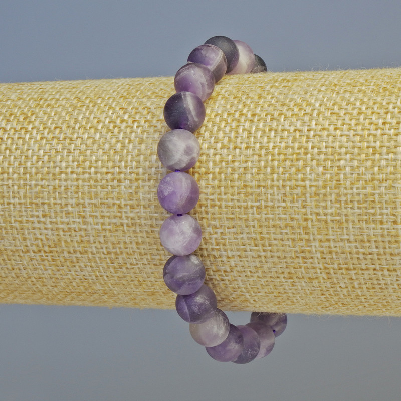 Bracelet Amethyst Natural Stone Matte Smooth Ball, Diameter 8.5mm+/- (Stretch), Length 18cm+