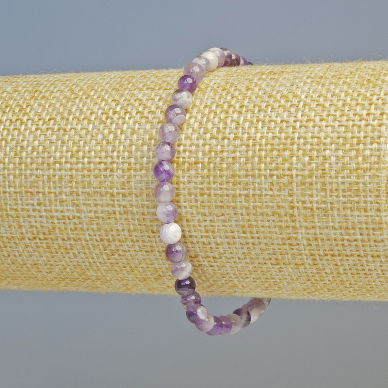 Bracelet Amethyst Chevron Natural Stone Smooth Ball, Diameter 4mm+/- (Stretch), Length 18cm+