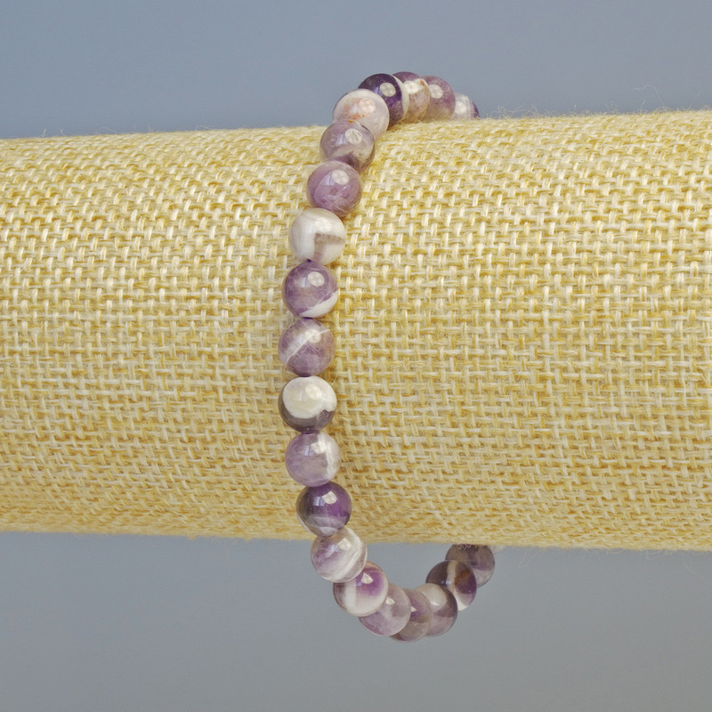 Bracelet Amethyst Natural Stone Smooth Ball, Diameter 6.5mm+/- (Stretch), Length 18cm+