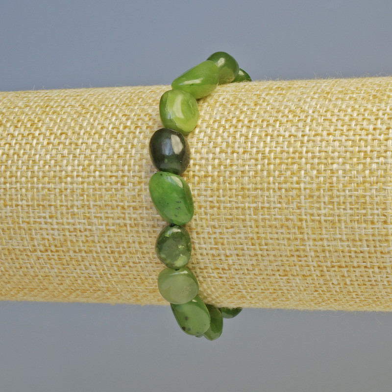 Bracelet Canadian Jadeite Natural Stone Tumbled, Diameter 9x12mm+/- (Stretch), Length 18cm+