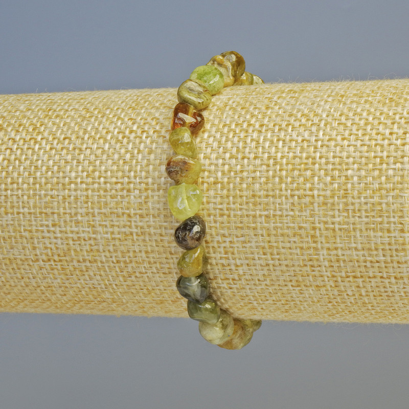 Bracelet Grossular (Green Garnet) Natural Stone Tumbled Beads, Diameter 7mm+- (Stretch), Length 18cm+