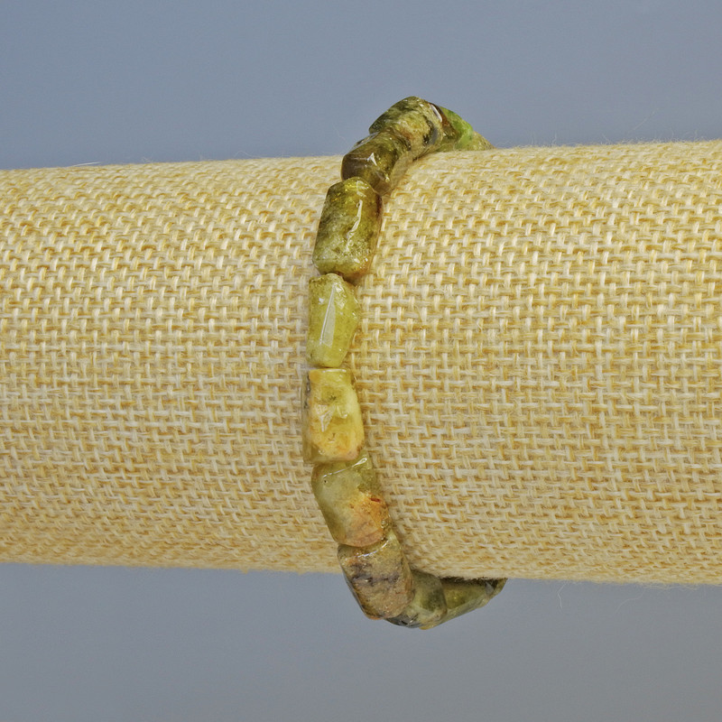 Bracelet Grossular (Green Garnet) Natural Stone Chip Beads, Diameter 7x11mm+- (Stretch), Length 18cm+