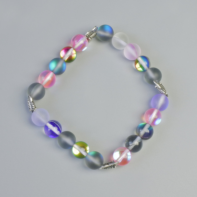 Assorted Opal Glass Bracelet, Smooth Bead, Diameter 8mm+/- (Stretch), Length 18cm+/- with Metal Inserts