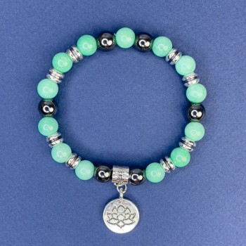 Amazonite and Hematite Bracelet, Smooth Bead, Diameter 8mm+/- (Stretch), Length 18cm+/- with Metal Inserts