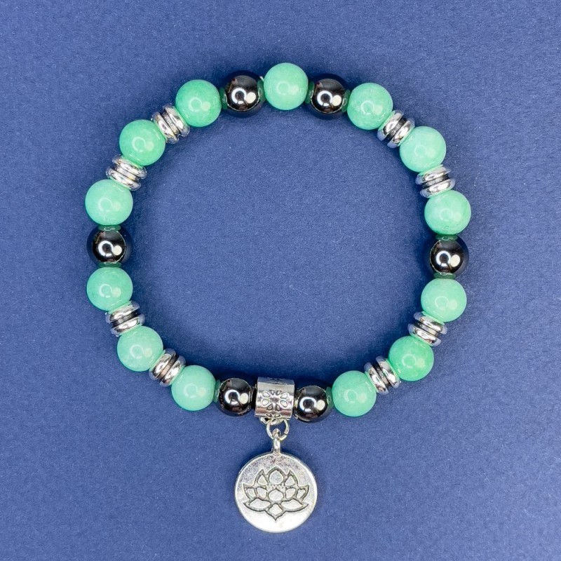 Amazonite and Hematite Bracelet, Smooth Bead, Diameter 8mm+/- (Stretch), Length 18cm+/- with Metal Inserts
