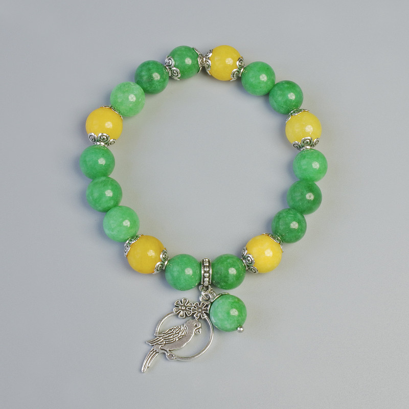 Chrysoprase and Citrine (Imitation) Bracelet, Smooth Bead, Diameter 10mm+/- (Stretch), Length 18cm+/- with Metal Inserts
