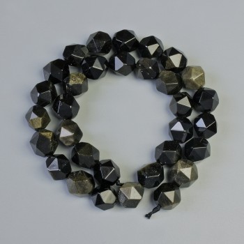Golden Sheen Obsidian Beads, Natural Stone, Faceted Nugget, Diameter 10x12mm+/-, Length 37cm+/- on a Strand